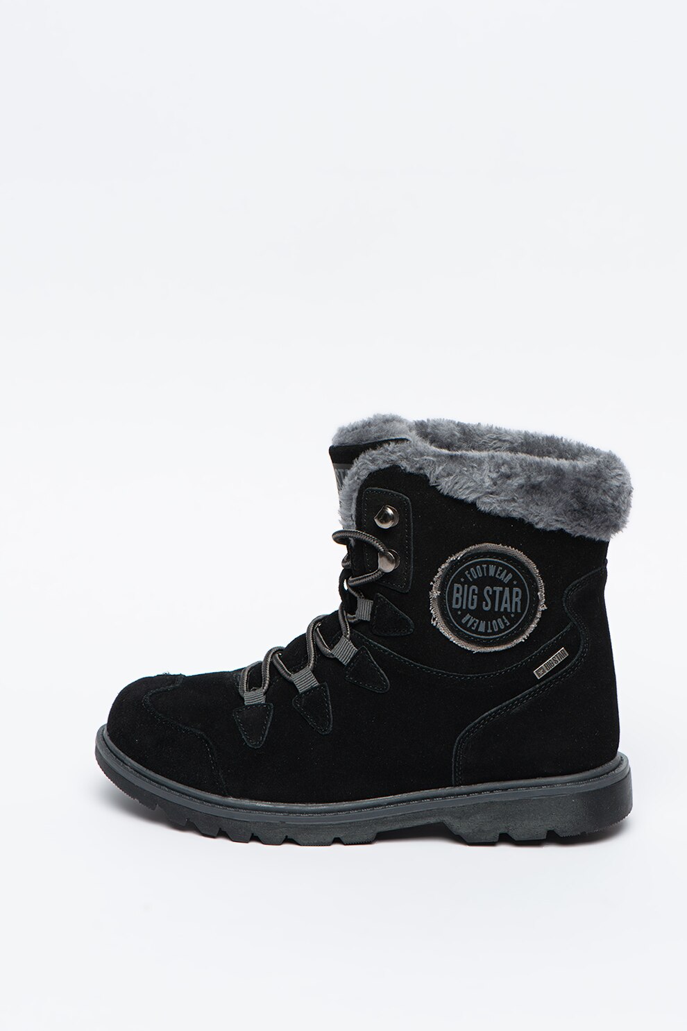Big Star, Ghete de piele intoarsa cu captuseala de blana sintetica, Negru, 38