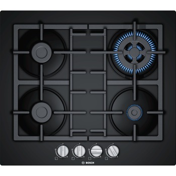 Plita incorporabila Bosch PNH6B6B90, Gaz, 4 Arzatoare, Arzator Wok, Aprindere electrica, 60 cm, Negru Plita incorporabila Bosch PNH6B6B90, Gaz, 4 Arzatoare, Arzator Wok, Aprindere electrica, 60 cm, Negru