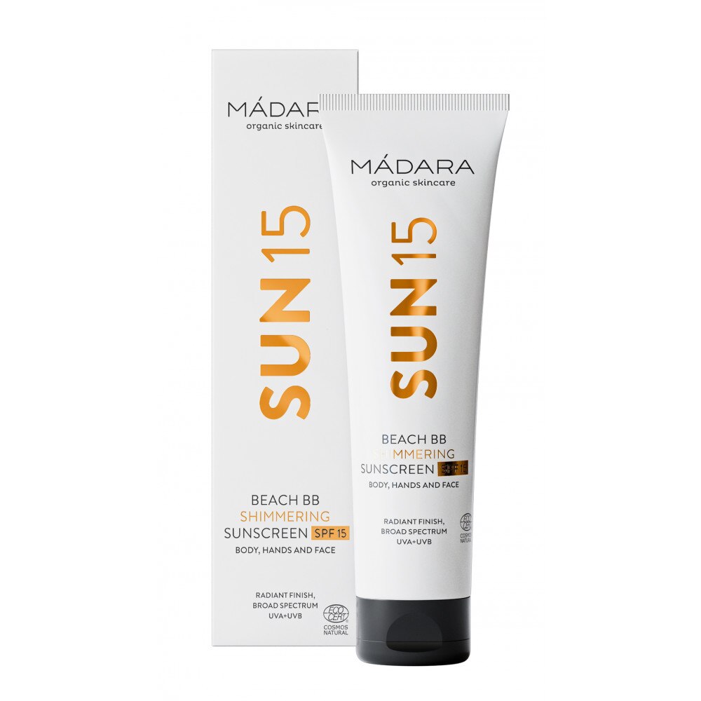 Crema de soare Beach BB SPF15 cu particule stralucitoare 150ml Madara