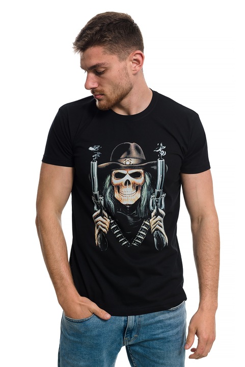 Férfi Printex póló, koponya fegyverekkel, csontváz, fekete