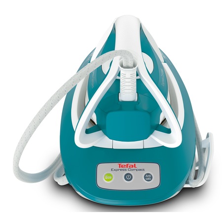 Statie de calcat TEFAL Express Compact SV7111E0, 2600W, 5.8 bar, talpa Xpress Glide, 1.7L, functie abur vertical, setare ECO, alb/turcoaz