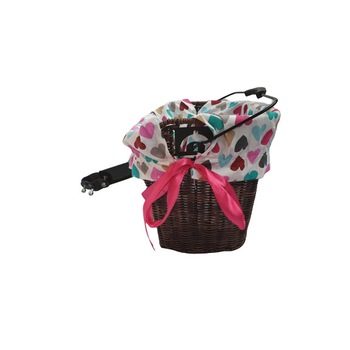 Cos de biciclete pe ghidon de ratan, maro natural, detasabil cu sistem clic Alb cu inimi colorate Cos de biciclete pe ghidon de ratan, maro natural, detasabil cu sistem clic Alb cu inimi colorate