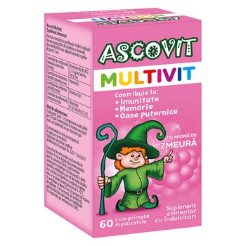Supliment alimentar copii Ascovit, zmeura, 60 comprimate masticabile Supliment alimentar copii Ascovit, zmeura, 60 comprimate masticabile