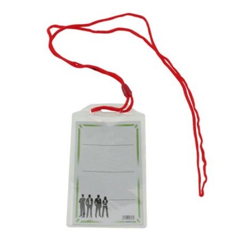 Ecuson din plastic cu snur, vertical cu snur rosu, Set 100buc. Ecuson din plastic cu snur, vertical cu snur rosu, Set 100buc.