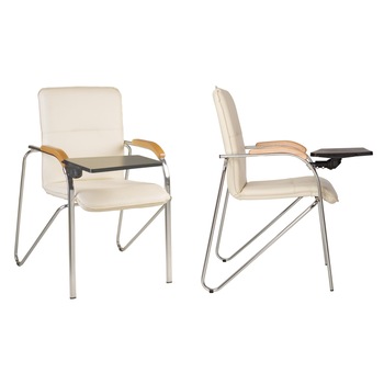 Set 2 scaune vizitator SAMBA Wood cu masuta rabatabila, Crem piele ecologica, Ergonica Set 2 scaune vizitator SAMBA Wood cu masuta rabatabila, Crem piele ecologica, Ergonica