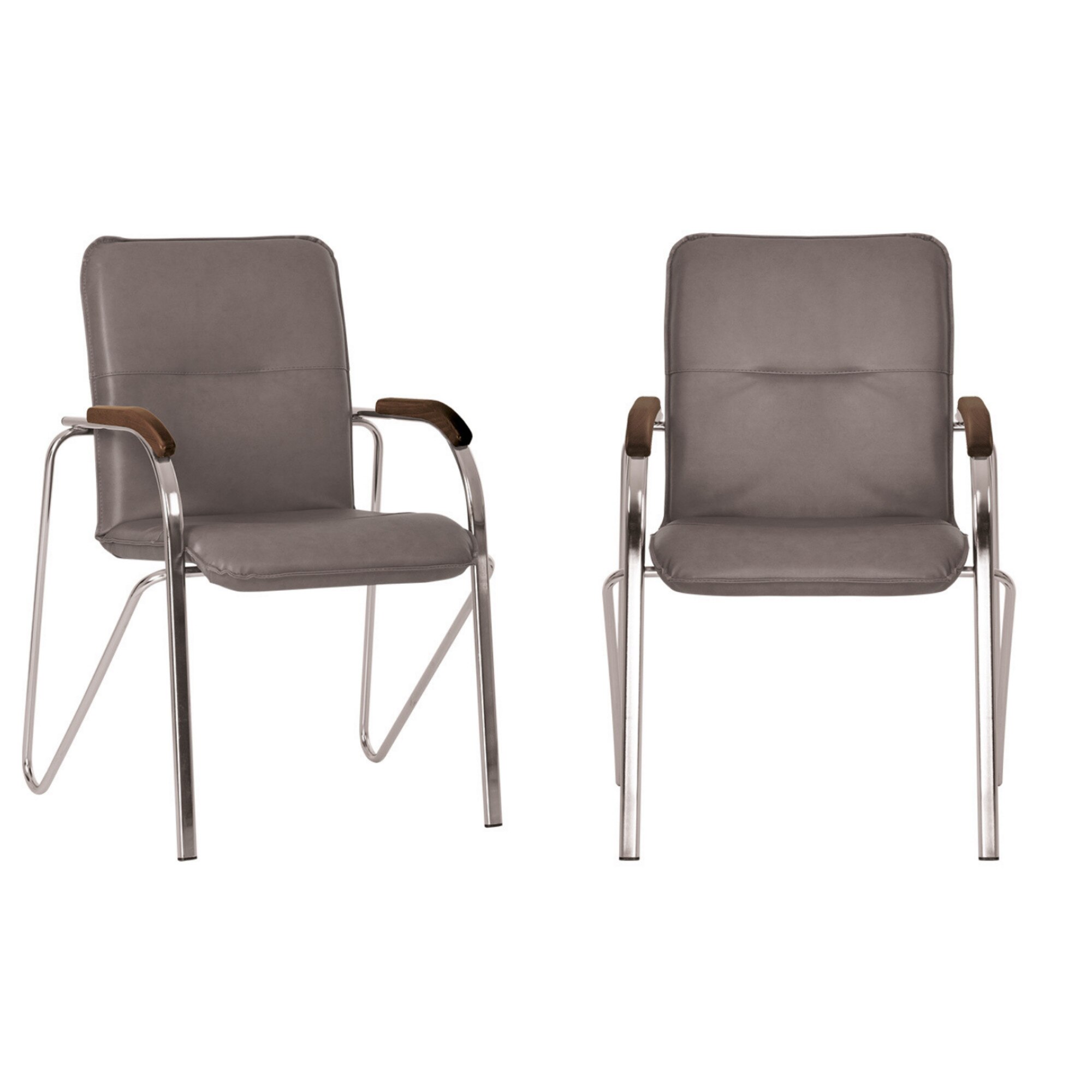 Set 2 scaune vizitator SAMBA Wood, Gri, piele ecologica, Ergonica