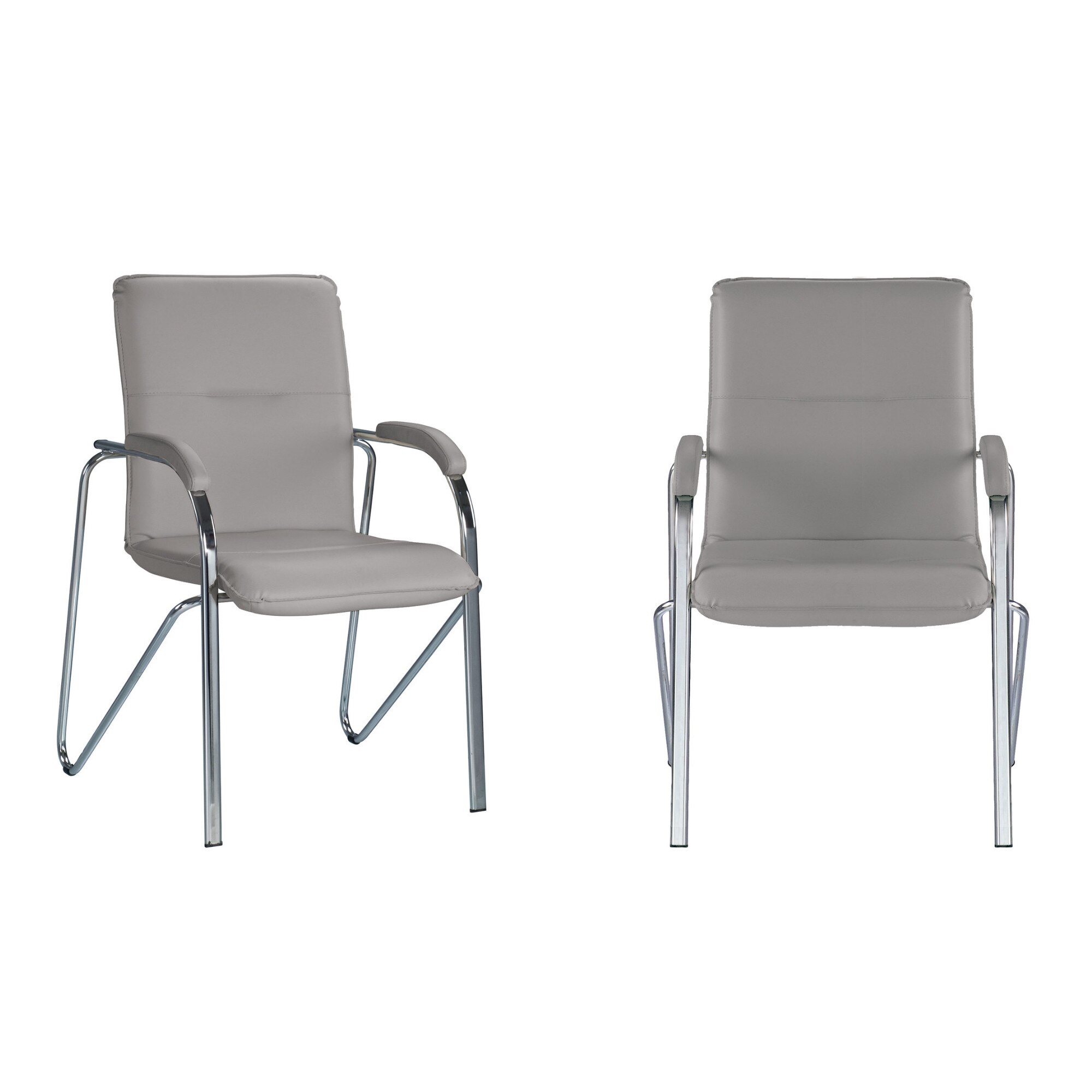 Set 2 scaune vizitator SAMBA Soft, Gri deschis, piele ecologica, Ergonica