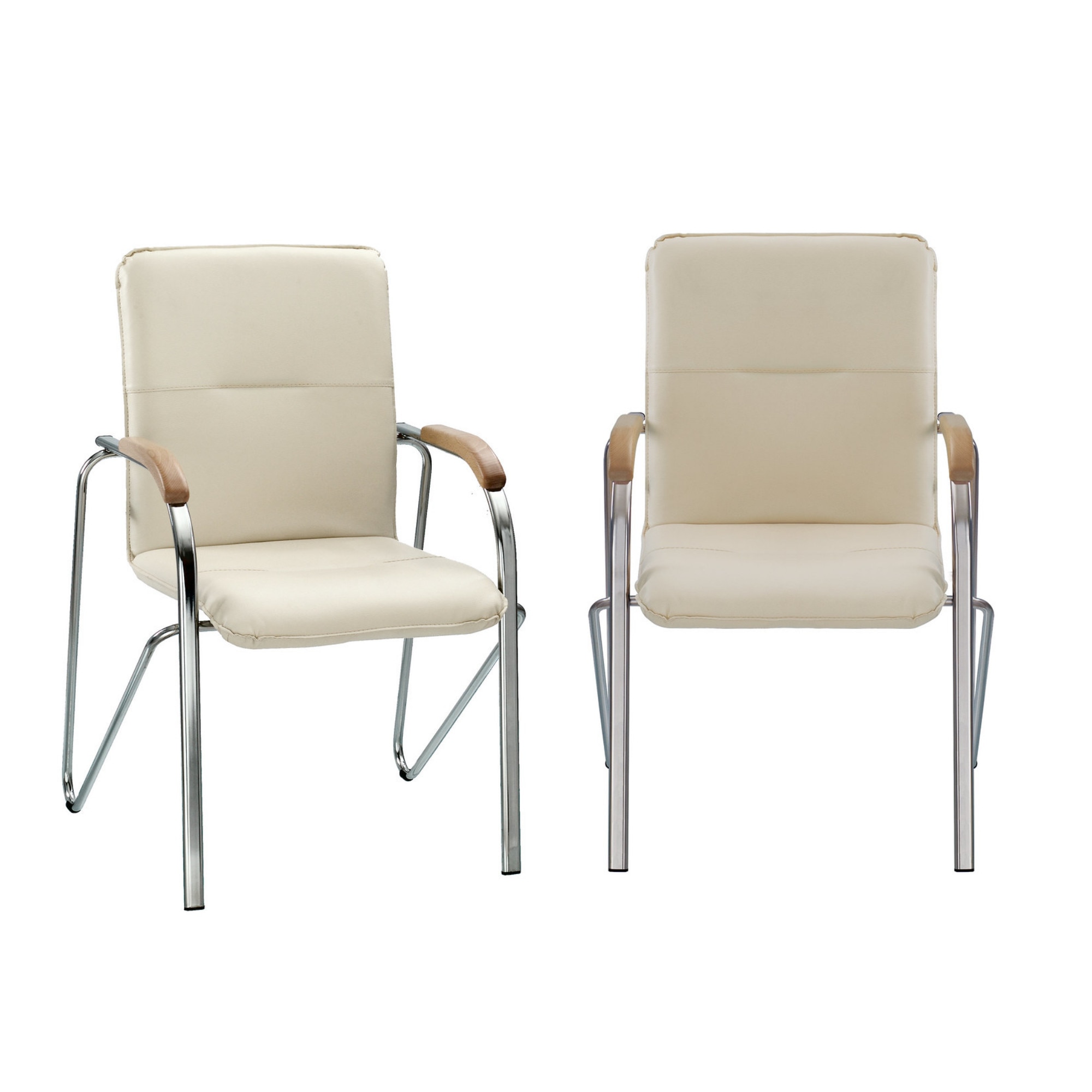 Set 2 scaune vizitator SAMBA Wood, Crem piele ecologica, Ergonica