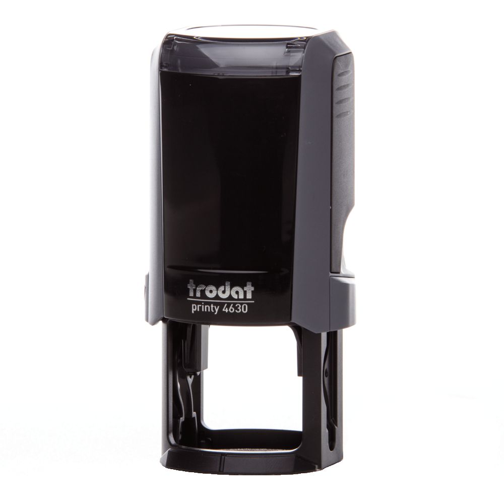 Stampila rotunda firma Trodat Printy 4630, tus albastru, diametru 30 mm, culoare gri inchis