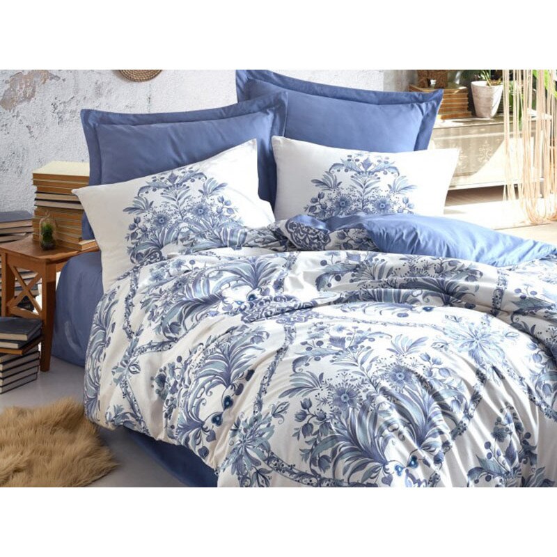 Lenjerie pentru pat 1 Persoana, 3 Piese, bumbac 100 %, Cottonbox, model Egina Albastra