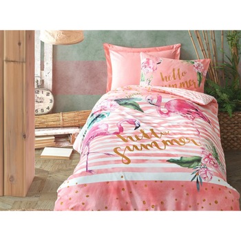 Lenjerie pentru pat 1 Persoana, 3 Piese, Cottonbox Kids Collection, bumbac 100%, model Hello Summer Lenjerie pentru pat 1 Persoana, 3 Piese, Cottonbox Kids Collection, bumbac 100%, model Hello Summer