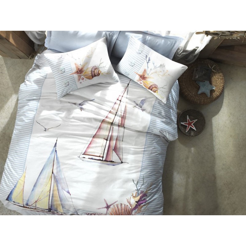 Lenjerie de pat dublu, 4 Piese, bumbac 100%, Cottonbox, model Yacht