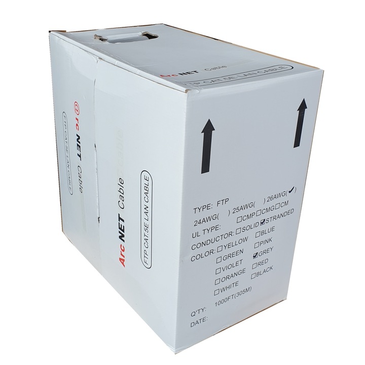 FTP кабел (екраниран) Patch cat5e ArcNet, мед 100%, многожилен, многожилен проводник 26AWG, ролка 305m