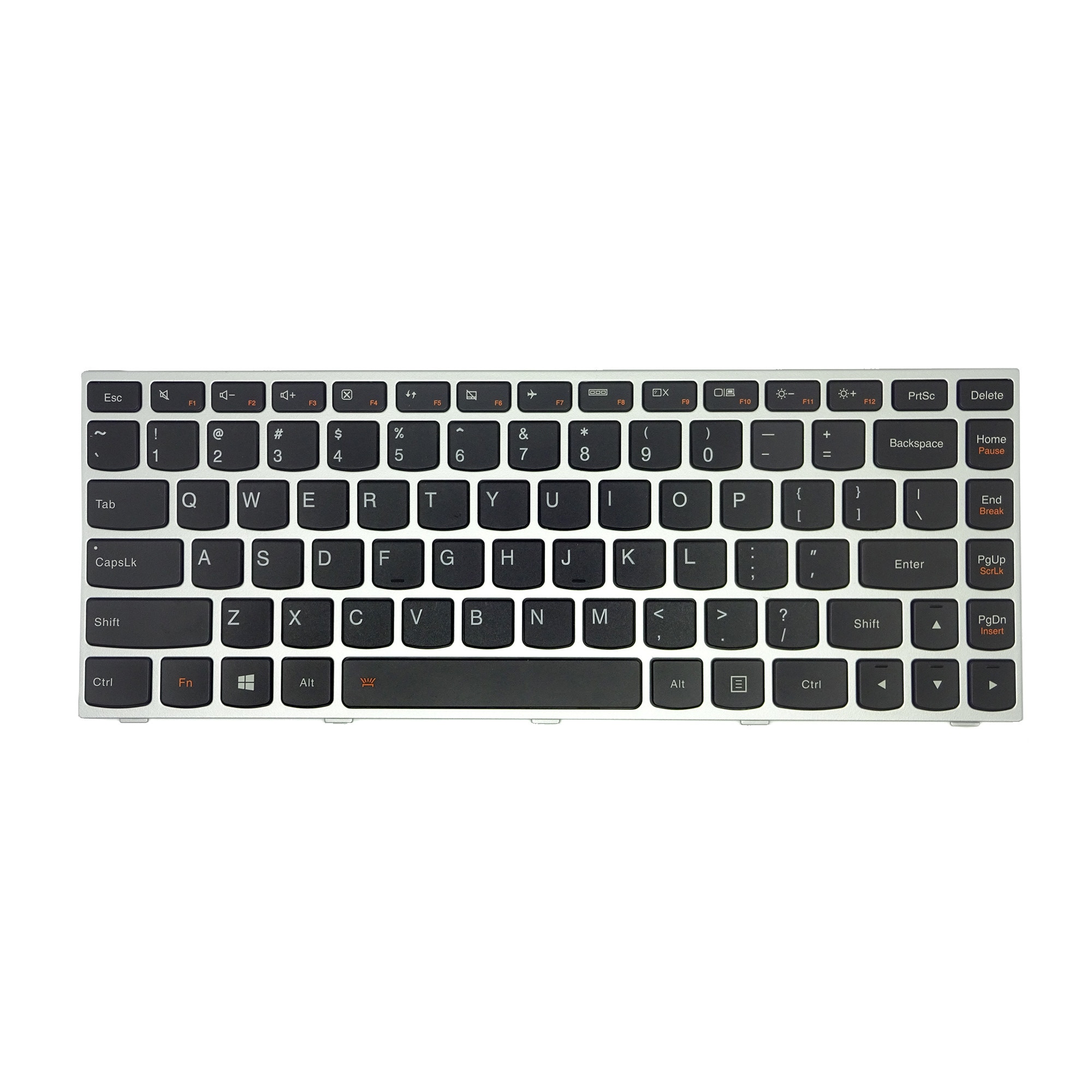 Tastatura compatibila Lenovo, rama argintie, taste negre, cu iluminare, layout US, pentru Ideapad Flex 2-14
