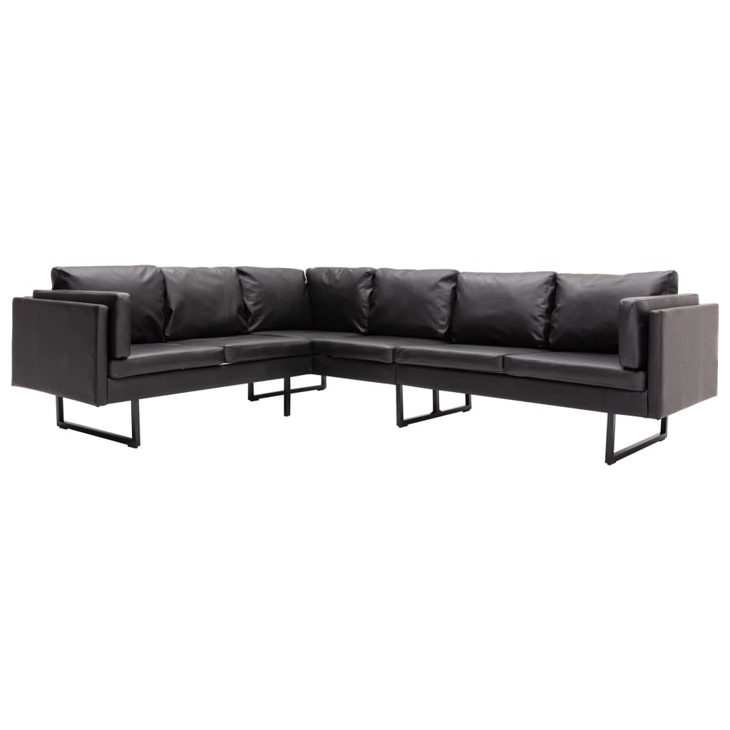 Canapea coltar vidaXL, Piele artificiala, 255 x 199,5 x 62,5 cm, Negru