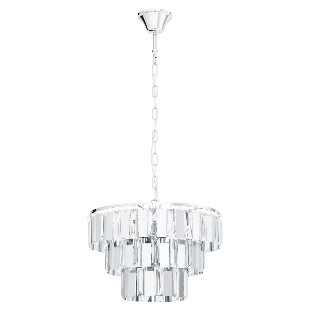 Pendul ERSEKA, EGLO, E14, 5x40W, otel, crom, cristal, 130 x 38.5 cm, inaltime reglabila