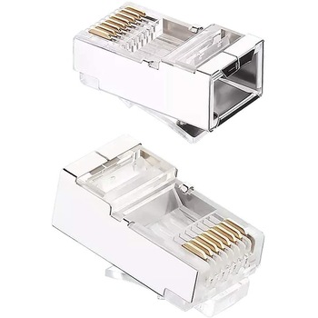 Mufa retea RJ45 LanKATT FTP ecranata cat5e cu pini suflati cu Aur 50microni, Set 100buc Mufa retea RJ45 LanKATT FTP ecranata cat5e cu pini suflati cu Aur 50microni, Set 100buc
