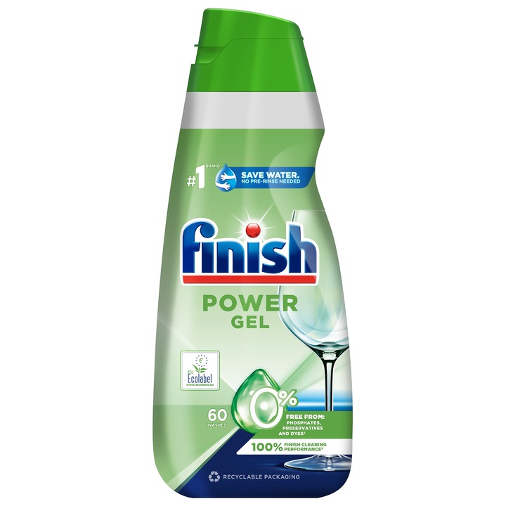 Finish Power Gel Zero gépi mosogatógél, 60 mosogatáshoz, 900 ml