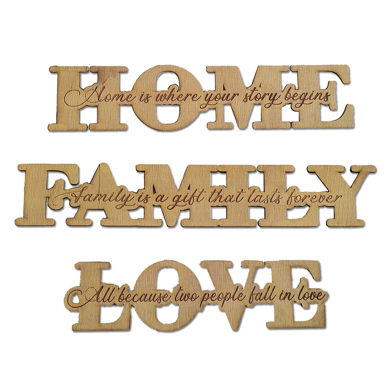 livrare neregulat Şomerii  Set decoratiuni, 3 piese “Home, Family, Love”, mesaj gravat, lemn, Artemis  Gift - eMAG.ro