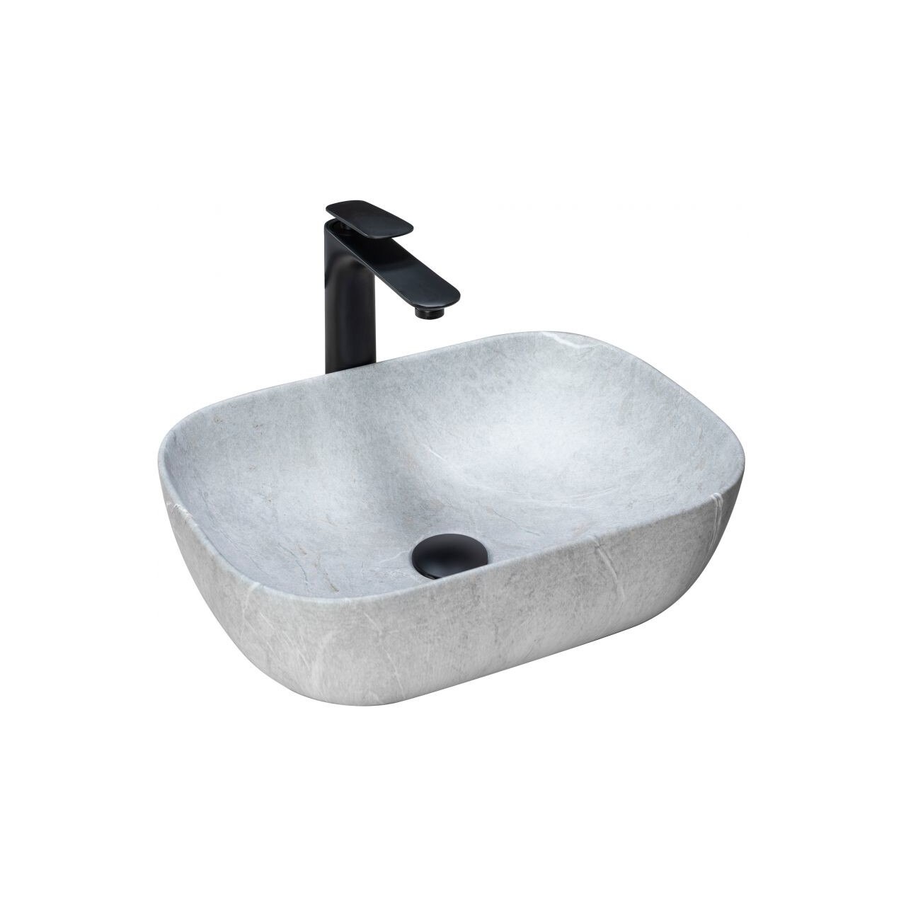 Chiuveta de blat DSM LIVIA GREY, Dimensiuni 46.5 x 33.5 x 13.5 cm, Forma Dreptunghiulara, Ceramimca sanitara, Fara gaura baterie, Design Unic