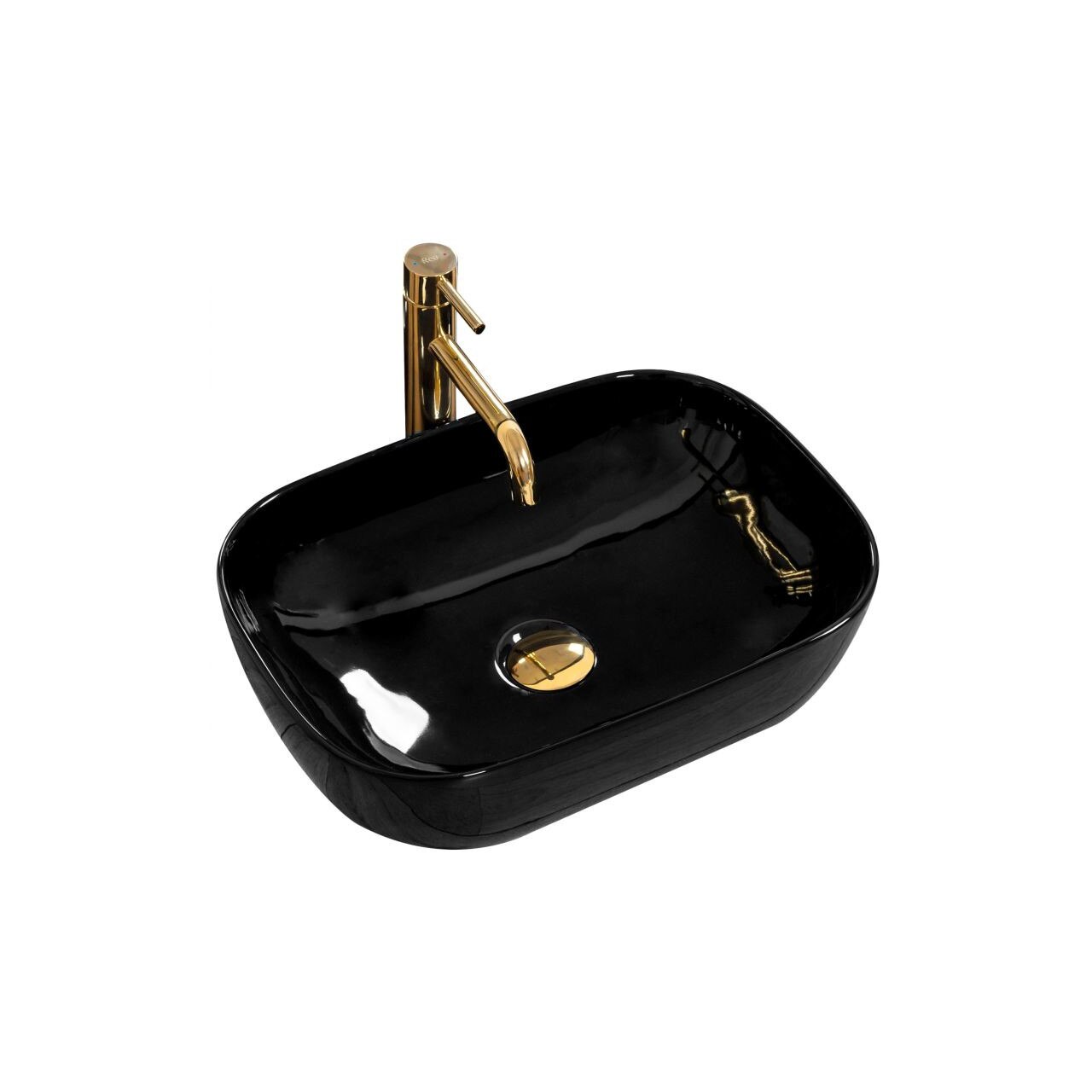 Chiuveta de blat DSM BELINDA, Dimensiuni 46.5 x 33 x 13.5 cm, Forma Dreptunghiulara, Ceramica sanitara, Fara gaura baterie, Negru Lucios