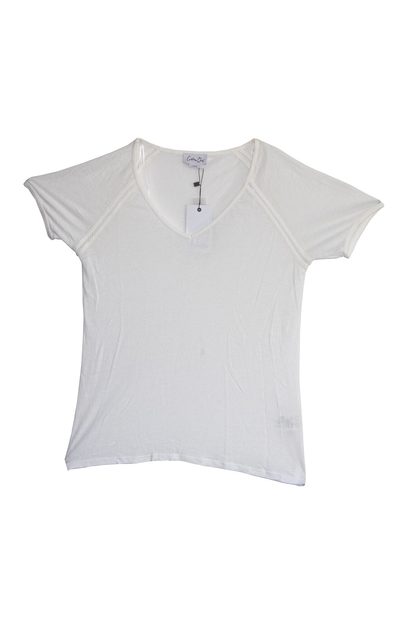 Tricou cu maneca scurta, din in Cotton, Alb