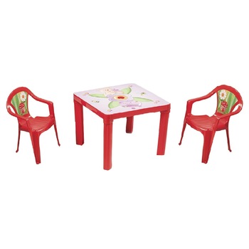 Masuta copii din plastic aditivat cu doua scaune Novokids™ Jungle Paradise , pentru interior si exterior, dimensiuni 46x46x43 cm , suprafata antiaderenta, rezistenta la apa, gaura umbrela, Rosu Masuta copii din plastic aditivat cu doua scaune Novokids™ Jungle Paradise , pentru interior si exterior, dimensiuni 46x46x43 cm , suprafata antiaderenta, rezistenta la apa, gaura umbrela, Rosu