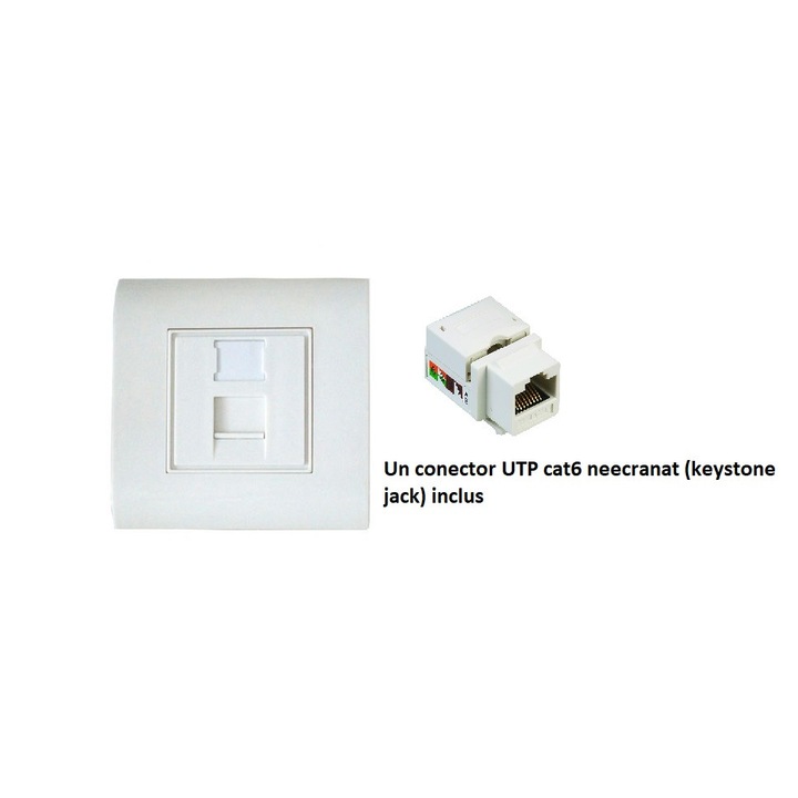 Priza simpla voce/date cat6 LanKATT neecranata 1 x RJ45 - 80x80, UTP, modulara, echipata, montaj ingropat - sub tencuiala