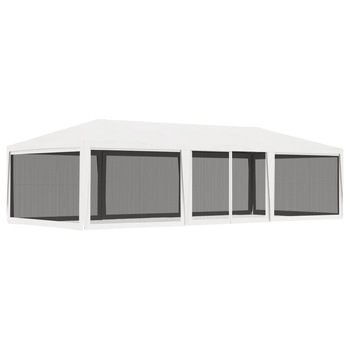 Pavilion de petrecere cu 4 pereti din plasa vidaXL, Tesatura, 400 x 900 cm, Alb Pavilion de petrecere cu 4 pereti din plasa vidaXL, Tesatura, 400 x 900 cm, Alb