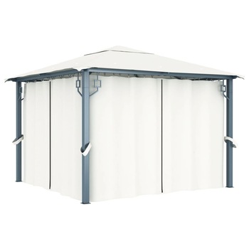 Pavilion cu perdele, crem, 300 x 300 cm, aluminiu 48042 Pavilion cu perdele, crem, 300 x 300 cm, aluminiu 48042