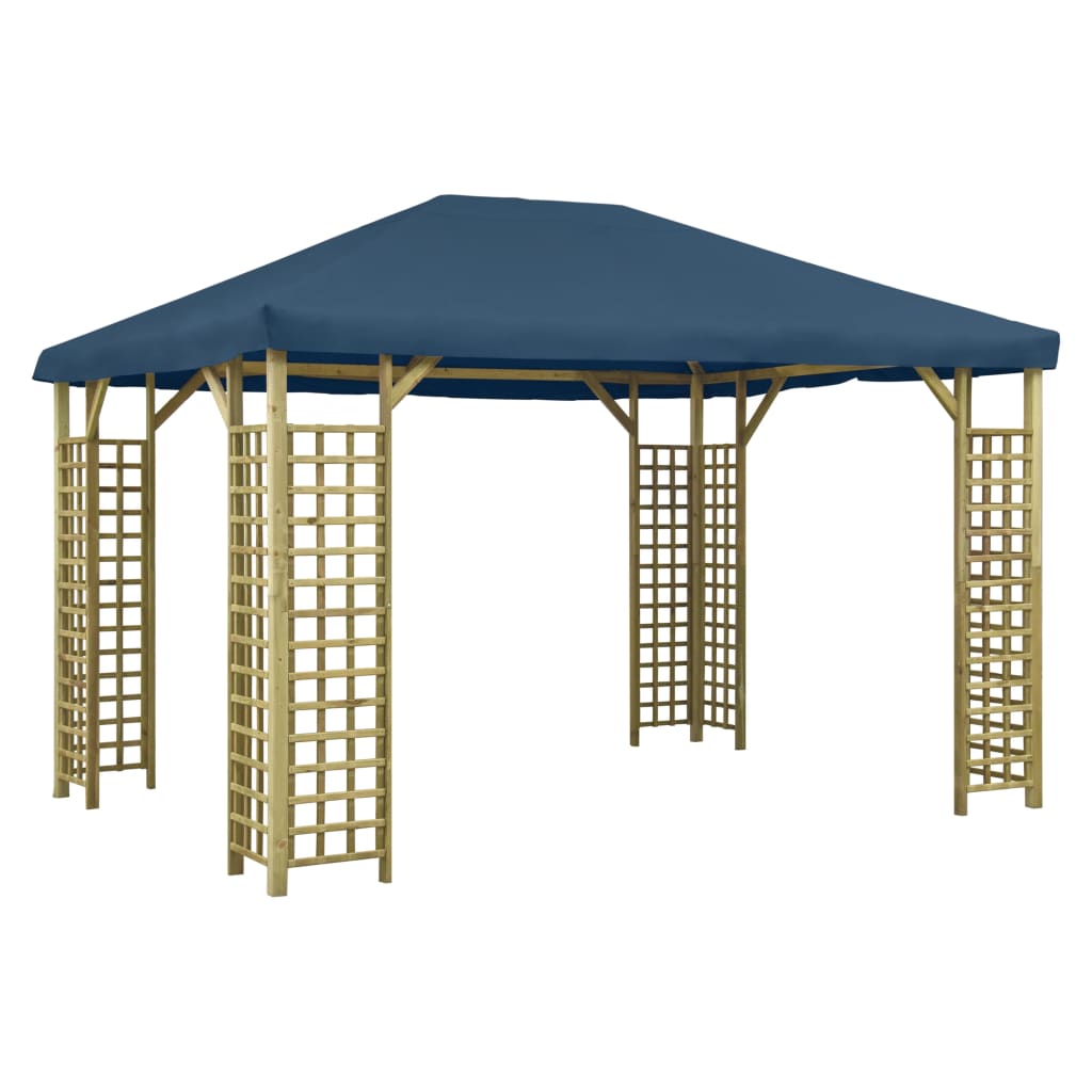 Pavilion de gradina, vidaXL, Textil/Lemn masiv de pin tratat, 4 x 3 x 3 m, Albastru