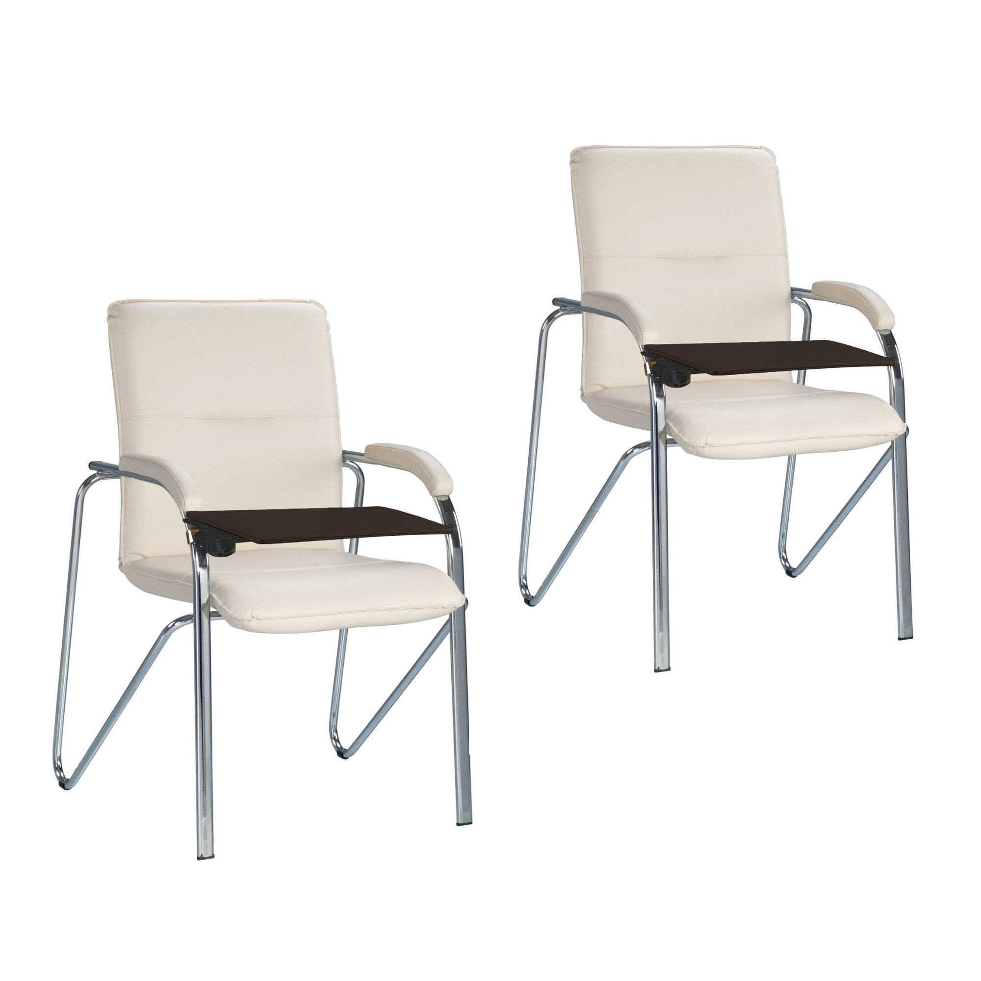 Set 2 scaune vizitator SAMBA Soft cu masuta rabatabila, Crem piele ecologica