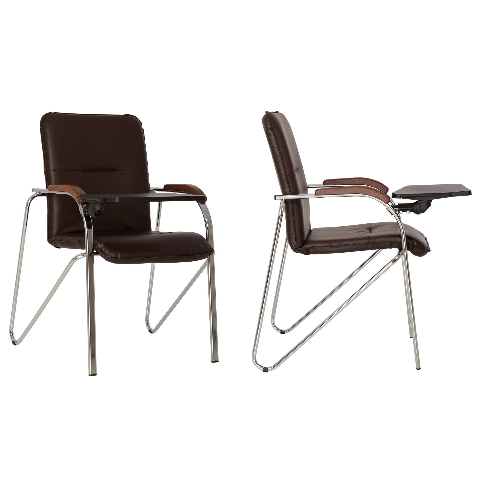 Set 2 scaune vizitator SAMBA Wood cu masuta rabatabila, Wenge piele ecologica