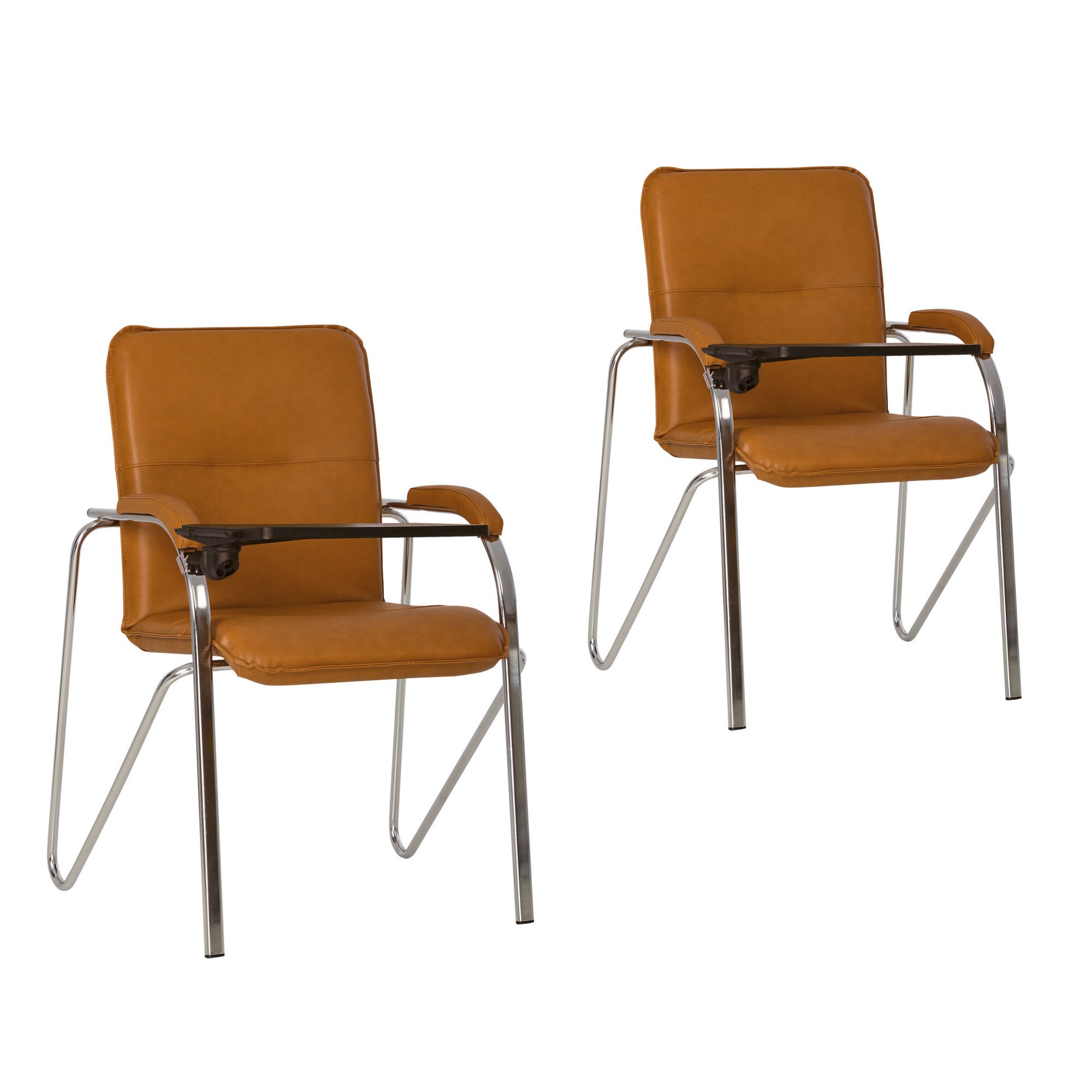 Set 2 scaune vizitator SAMBA Soft cu masuta rabatabila, Aramiu piele ecologica