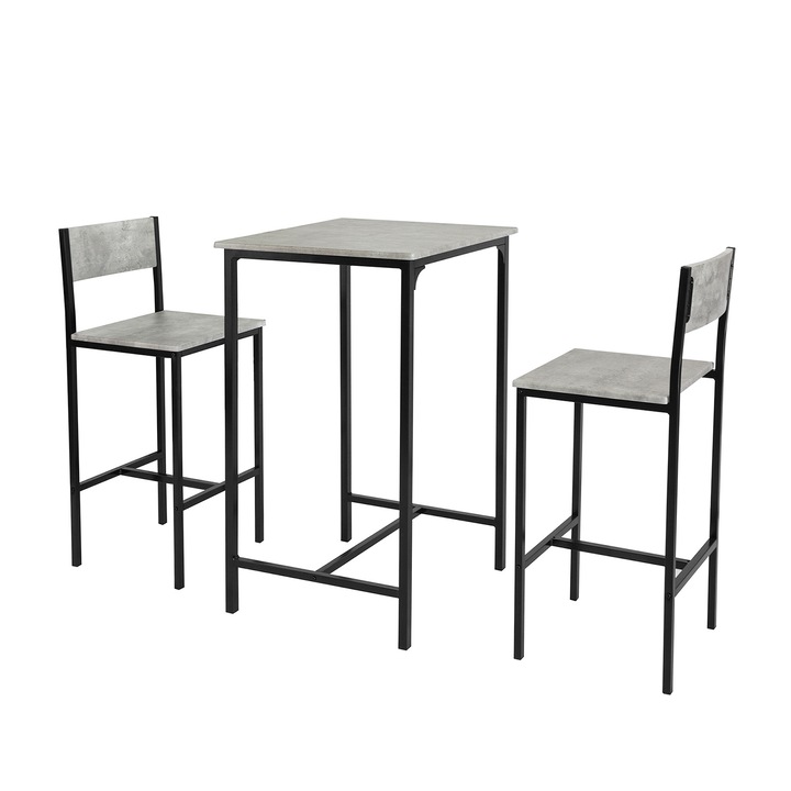 Set masa si doua scaune OGT27-HG, SoBuy, 97 cm x 60 cm x 60 cm, MDF/Metal, Negru/Gri
