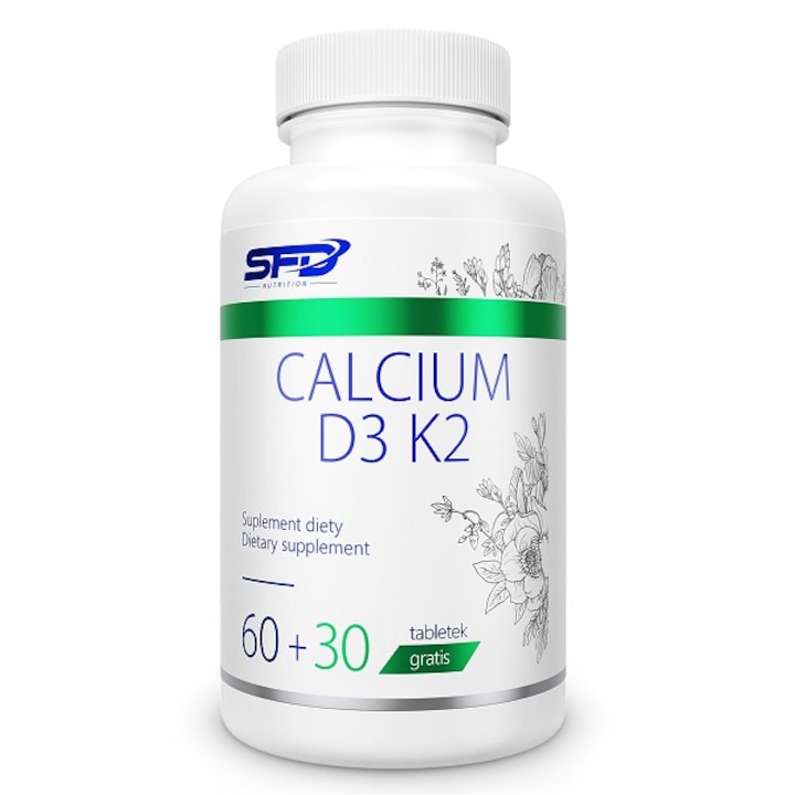 Хранителна добавка, Калций (375 mg) + Витамин D3 (25 μg) и K 2 (50 μg) - 90 таблетки (90 дози)