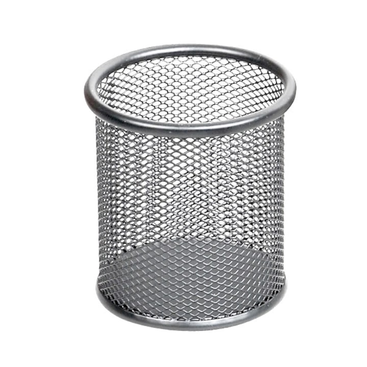 Suport cilindric plasa metalica, 95x90 mm - argintiu