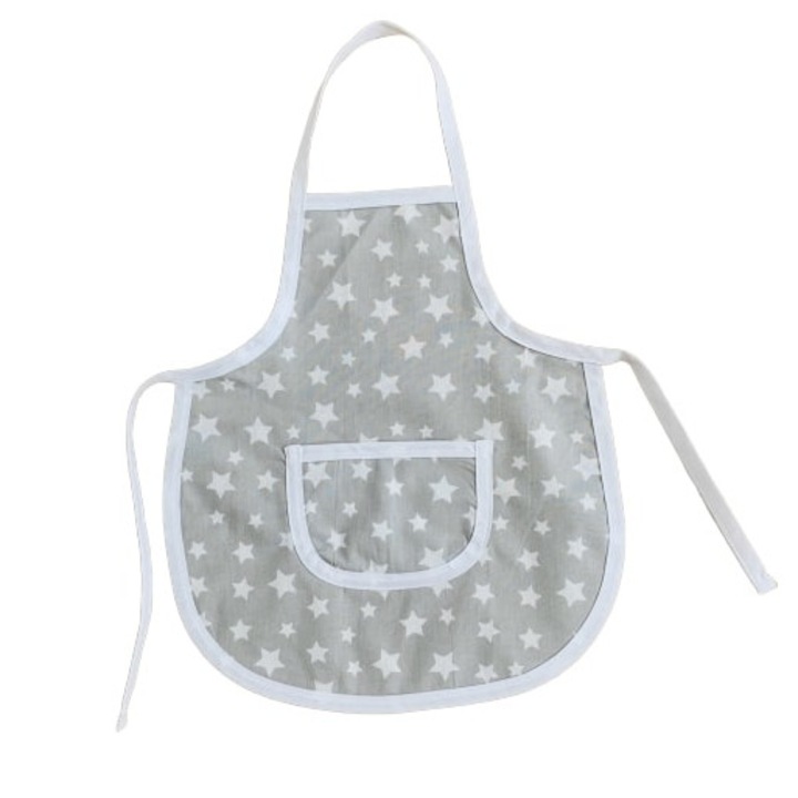 Sort bucatarie pentru copii, PARASHKEVOVI, din bumbac, cu buzunar, gri cu stele albe, 35-40 cm