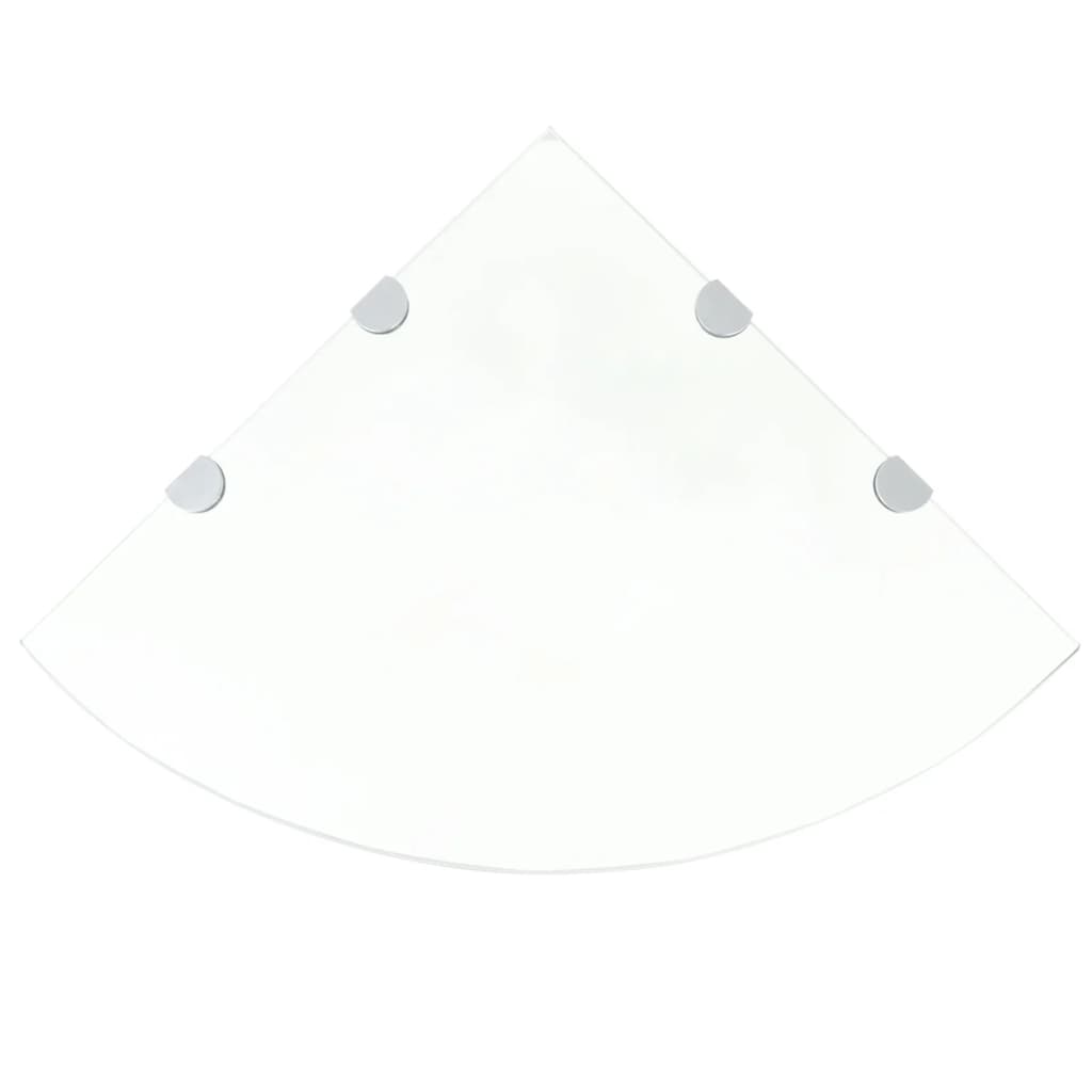 Set de 2 rafturi de colt suspendate cu suport crom, vidaXL, Sticla, 45 x 45 cm, Transparent