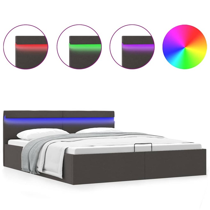 vidaXL sötétszürke LED-es szövetágy hidraulikus tárolóval 160 x 200 cm, 39 kg