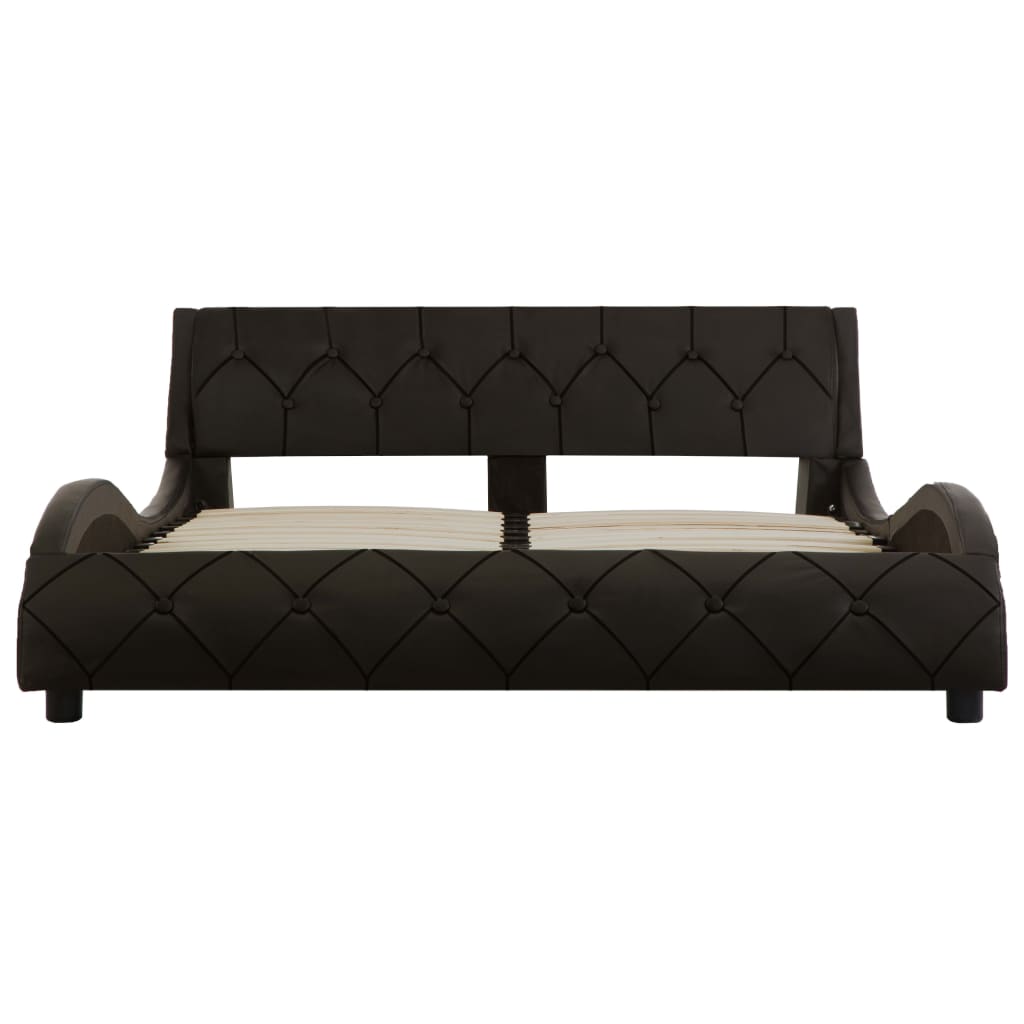 Cadru pat dublu cu LED, tapitat, vidaXL, Piele ecologica/otel/MDF, 140 x 200 cm, Gri inchis