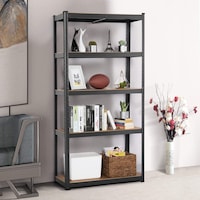 Etajera metalica vopsita Negru 5 polite MDF STRATEGIC 180x90x40 cm, 175kg /polita, fixare prin clipsare, cadru metalic din otel galvanizat