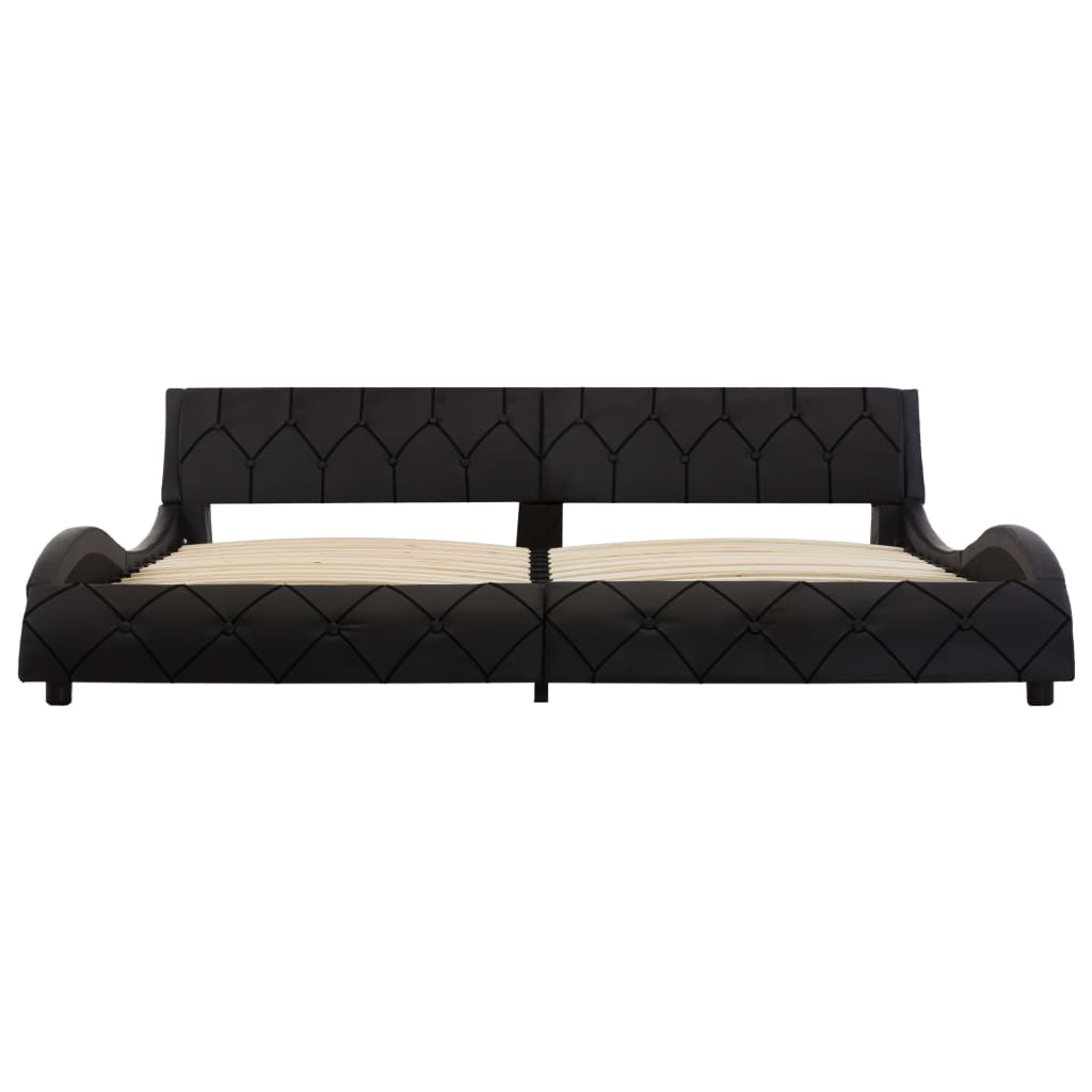 Cadru pat dublu cu LED, tapitat, vidaXL, Piele ecologica/otel/MDF, 180 x 200 cm, Negru