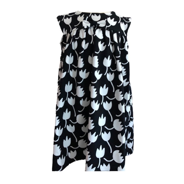 Rochita casual de vara Carmella, Bumbac organic, Negru/Alb, imprimeu floral