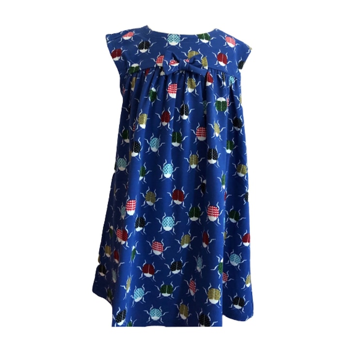 Rochita casual de vara Carlotta, Bumbac organic, Albastru, imprimeu carabusi