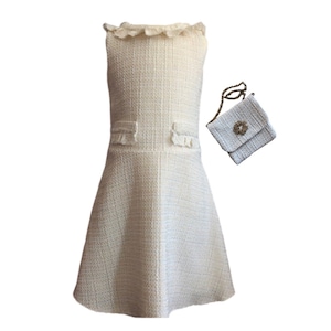 Rochita casual pentru fetite Briana & poseta, pentru ocazii speciale, Jersey, Alb ivoire, 122 - 128 cm, 7 - 8 ani
