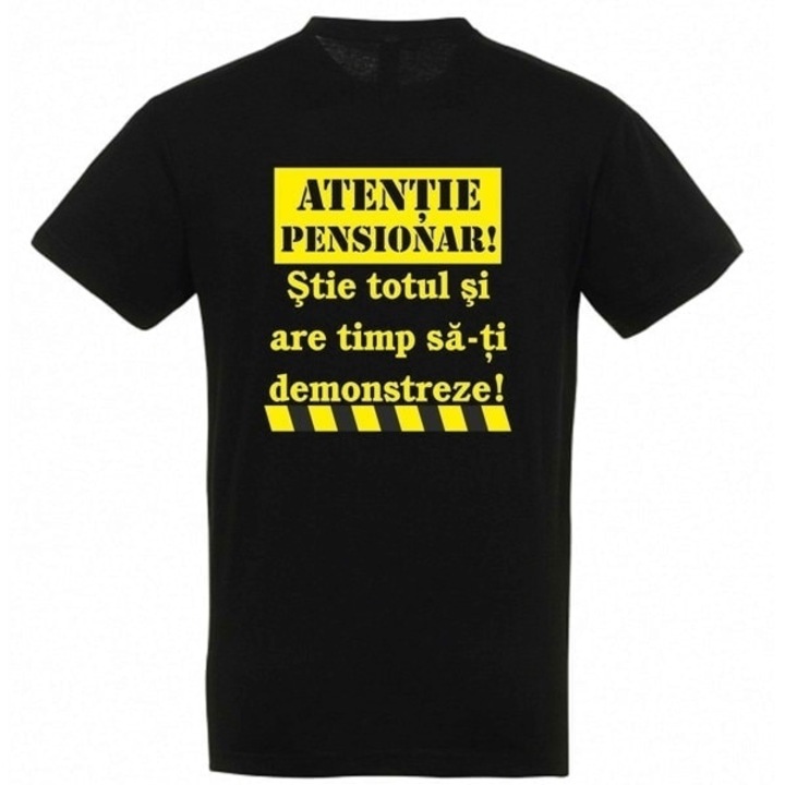 Tricou pentru barbati ATENTIE PENSIONAR, CRD PRINT, Negru, L