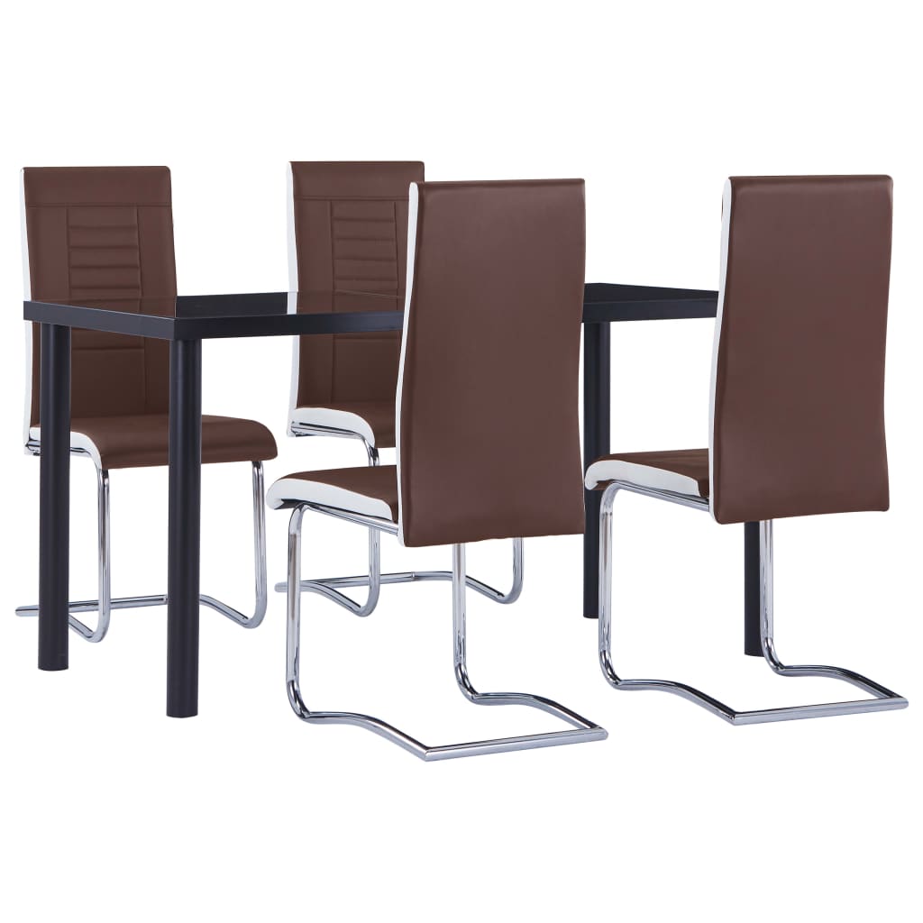 Set mobilier de bucatarie din 5 piese tapitate, vidaXL, Piele artificiala, 140 x 70 x 75 cm, Maro