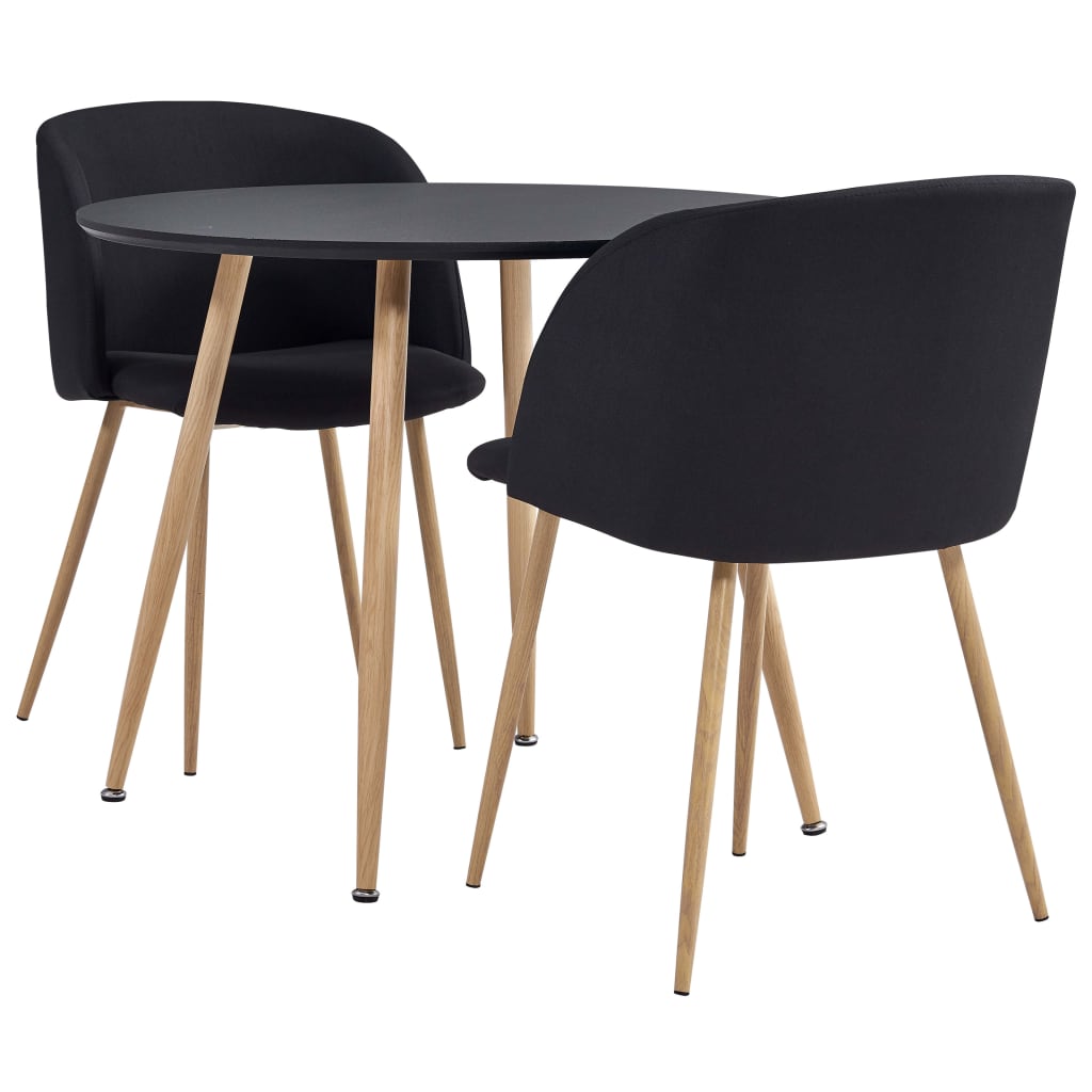 Set de masa rotunda cu blat negru de bucatarie cu 2 fotolii tapitate, vidaXL, Tesatura, 90 x 73.5 cm, Negru