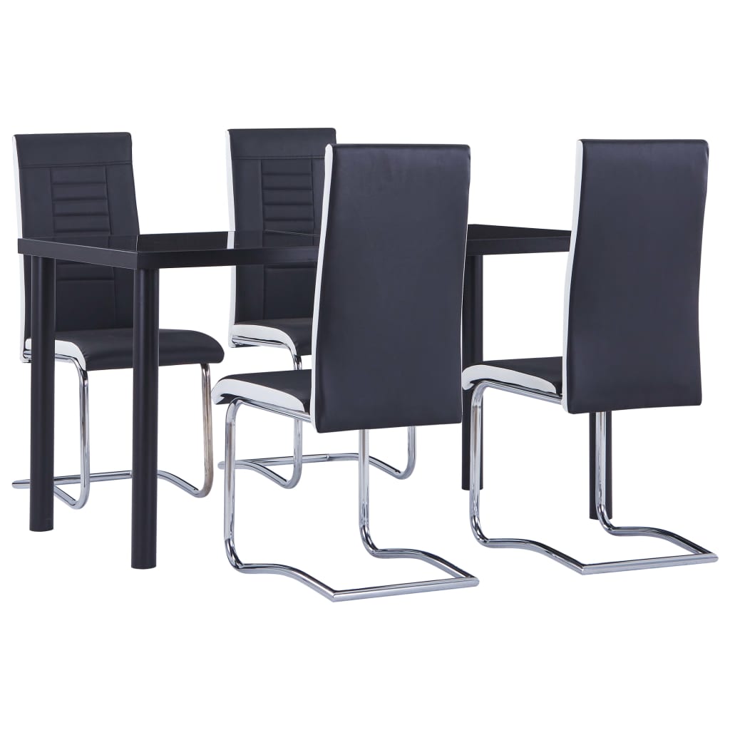 Set mobilier de bucatarie din 5 piese tapitate, vidaXL, Piele artificiala, 140 x 70 x 75 cm, Negru